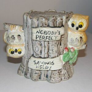 Piggy Bank Nobodys Perfect Vintage Owl